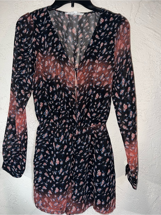 BCBG Pants - Floral V-Neck Long Sleeve Mini romper  in Black and Rust